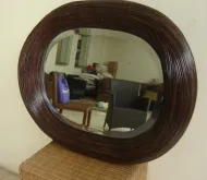 Cermin Oval Natural Rotan 